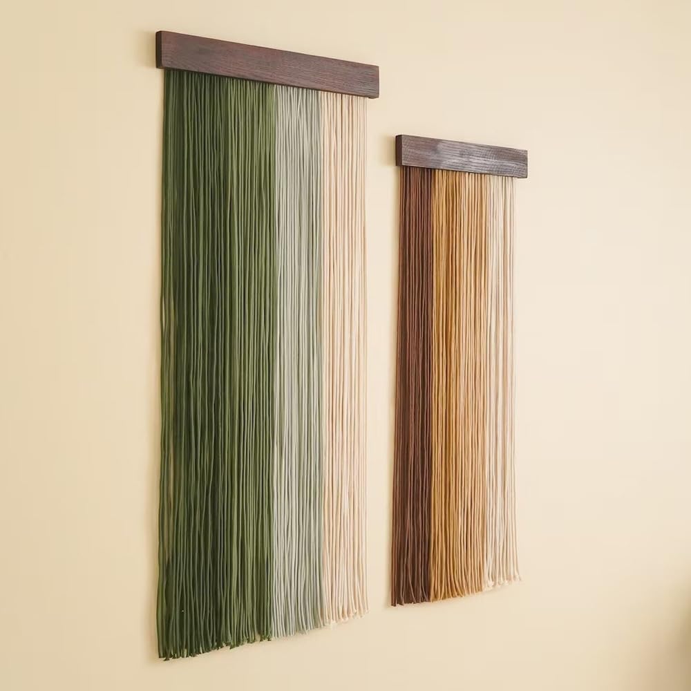 Gradient Green Wooden Board Boho Tassel Wall Hanging