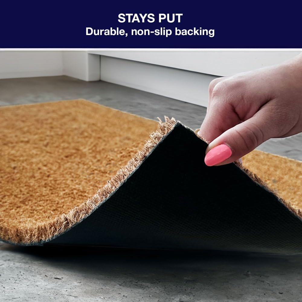 Large Brown Welcome Coir Doormat Non Slip Backing