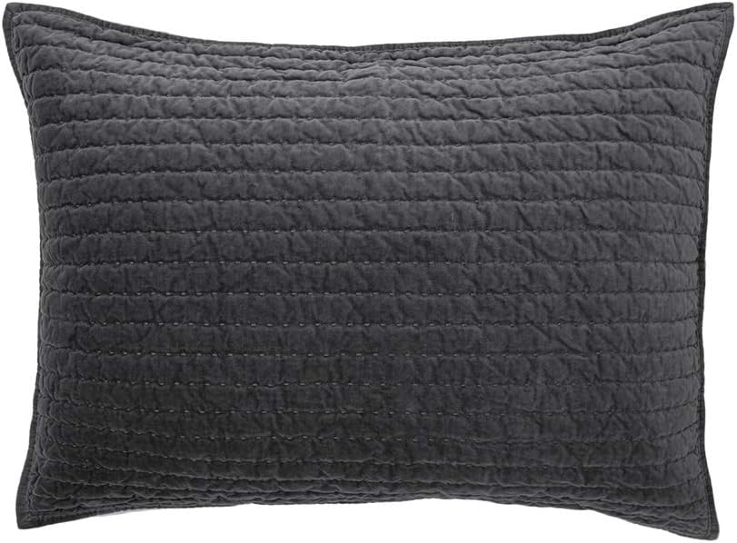 Grey Cotton Velvet Pic-Stitch Standard Pillow Sham