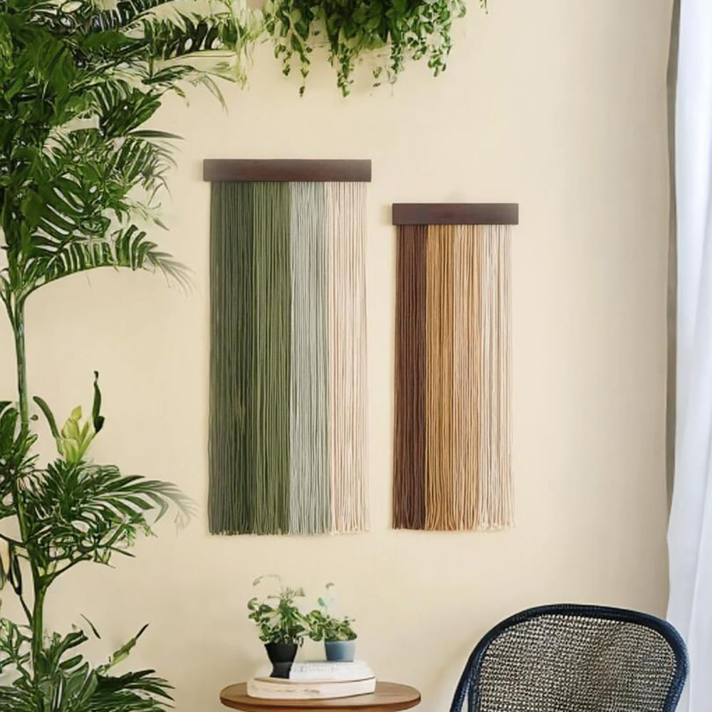 Gradient Green Wooden Board Boho Tassel Wall Hanging