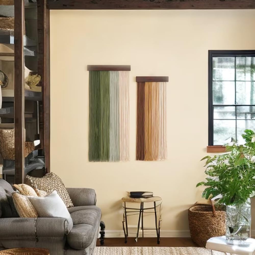 Gradient Green Wooden Board Boho Tassel Wall Hanging