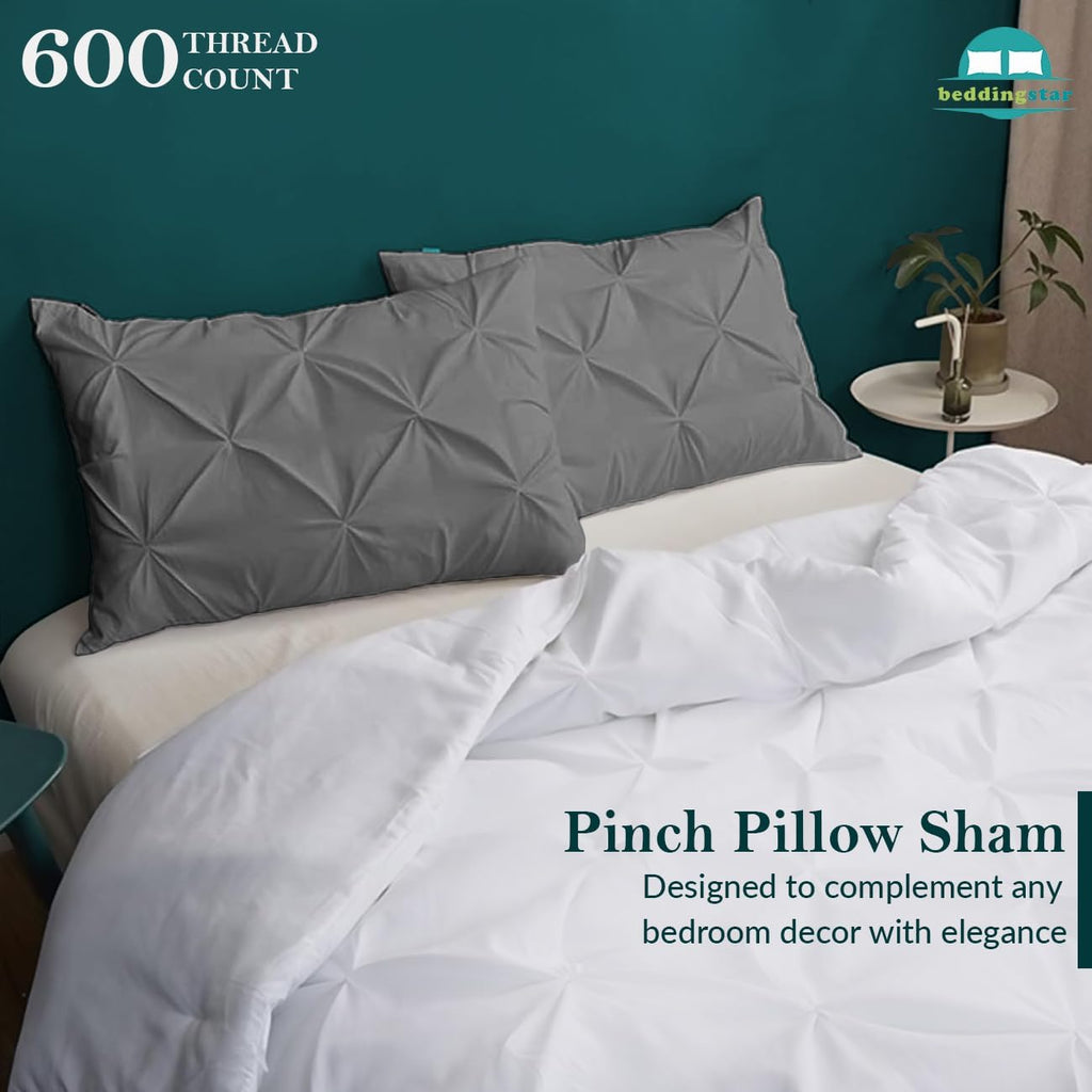 Dark Grey Pinch Pleat Egyptian Cotton King Pillow Shams