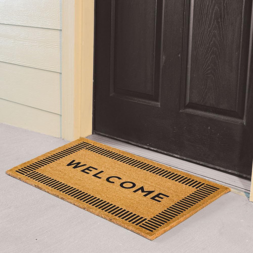 Large Brown Welcome Coir Doormat Non Slip Backing