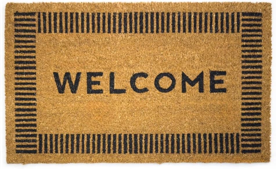 Large Brown Welcome Coir Doormat Non Slip Backing