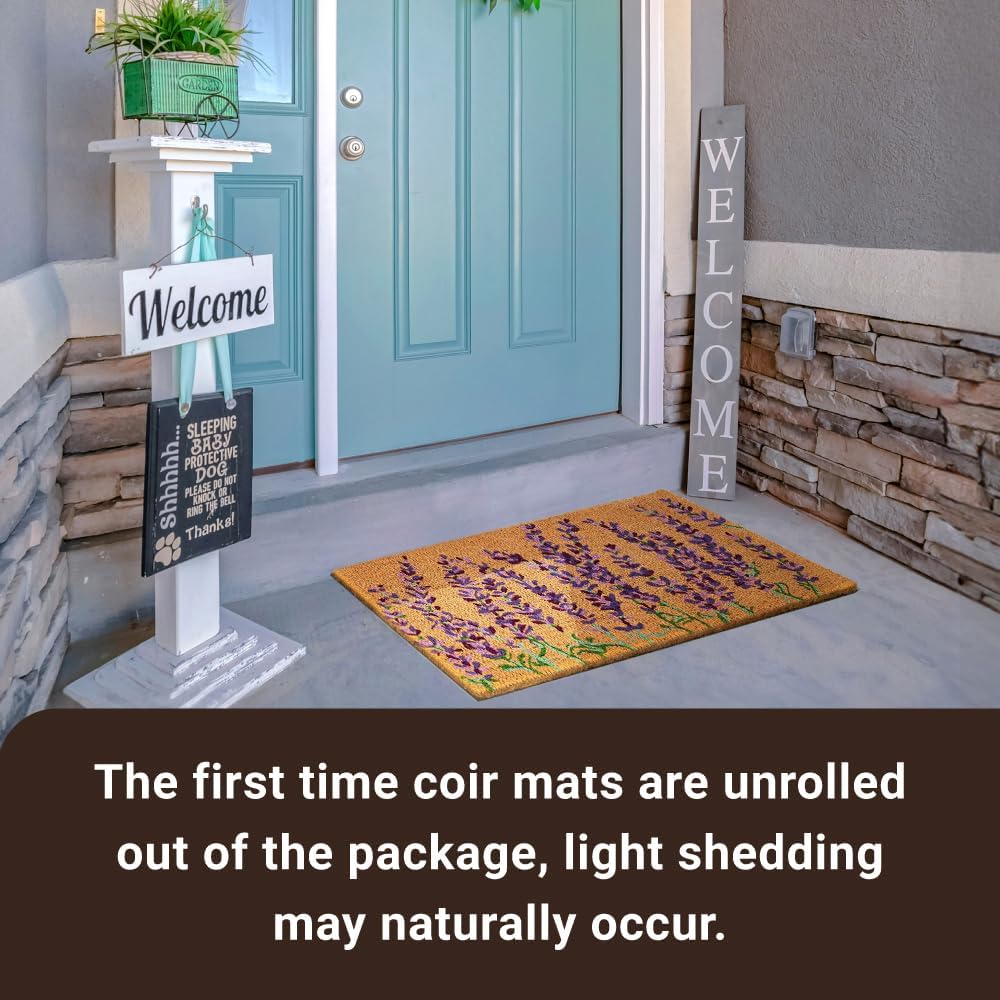 Lavender Floral Coir Welcome Non Slip Doormat