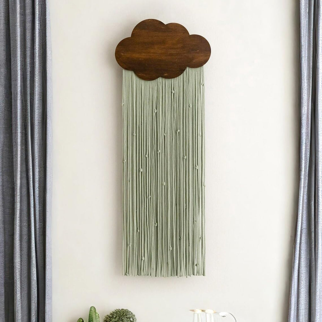 Green Cloud Tassel Boho Woven Macrame Wall Hanging