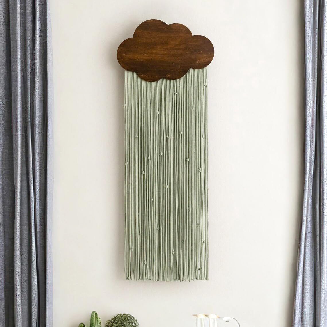 Green Cloud Tassel Boho Woven Macrame Wall Hanging