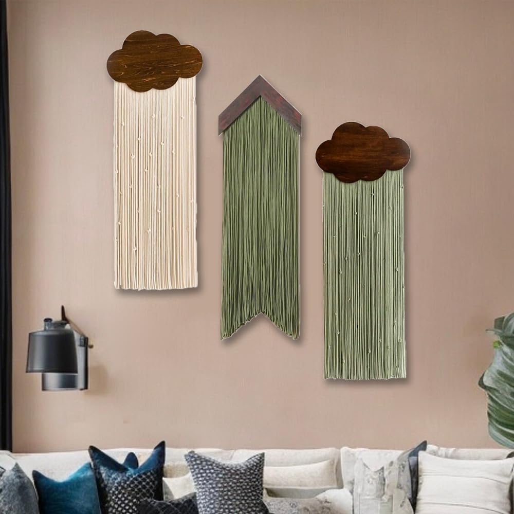 Green Cloud Tassel Boho Woven Macrame Wall Hanging