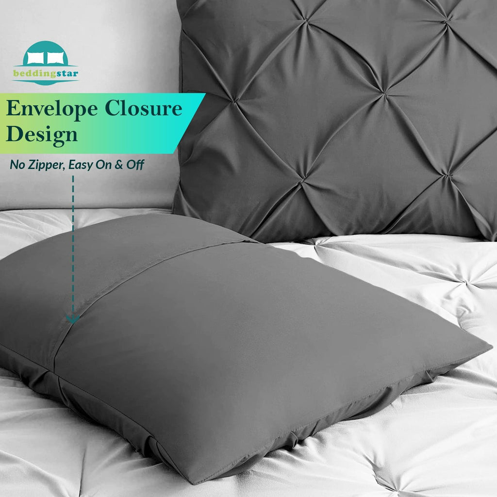 Dark Grey Pinch Pleat Egyptian Cotton King Pillow Shams