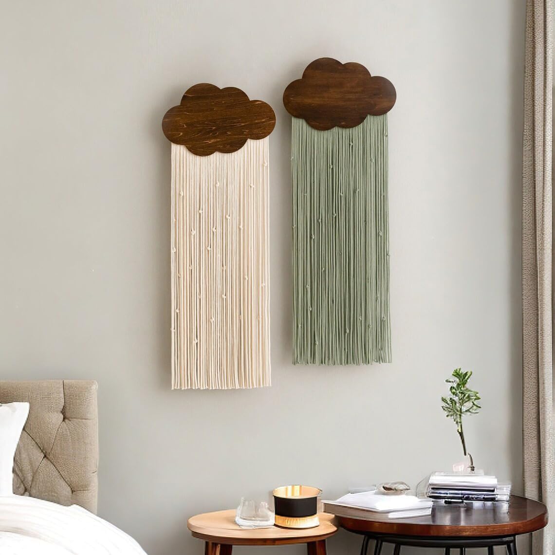 Green Cloud Tassel Boho Woven Macrame Wall Hanging