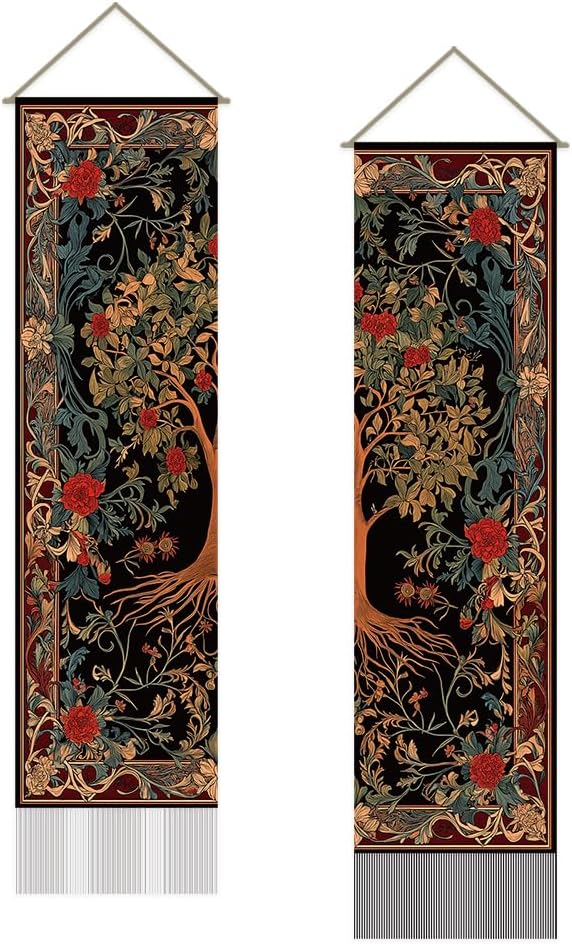 2 Pack Brown Tree Life Vertical Tassel Tapestries