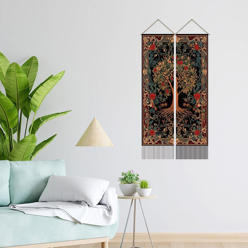2 Pack Brown Tree Life Vertical Tassel Tapestries