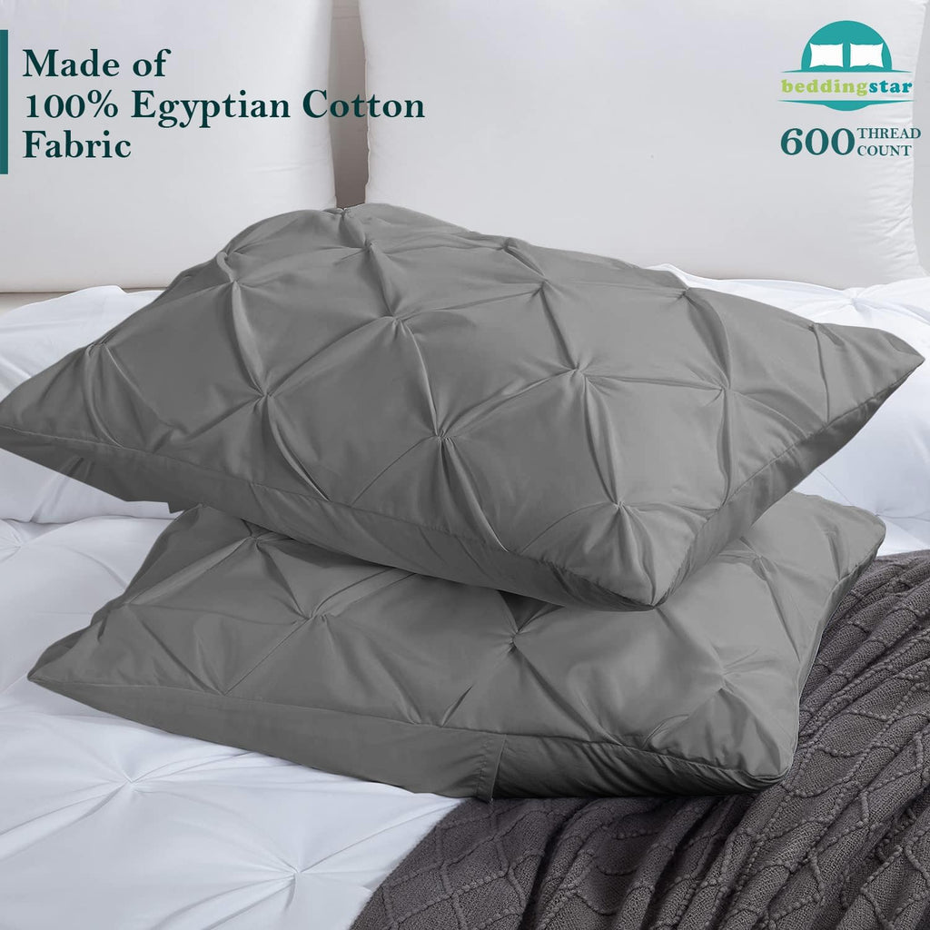 Dark Grey Pinch Pleat Egyptian Cotton King Pillow Shams