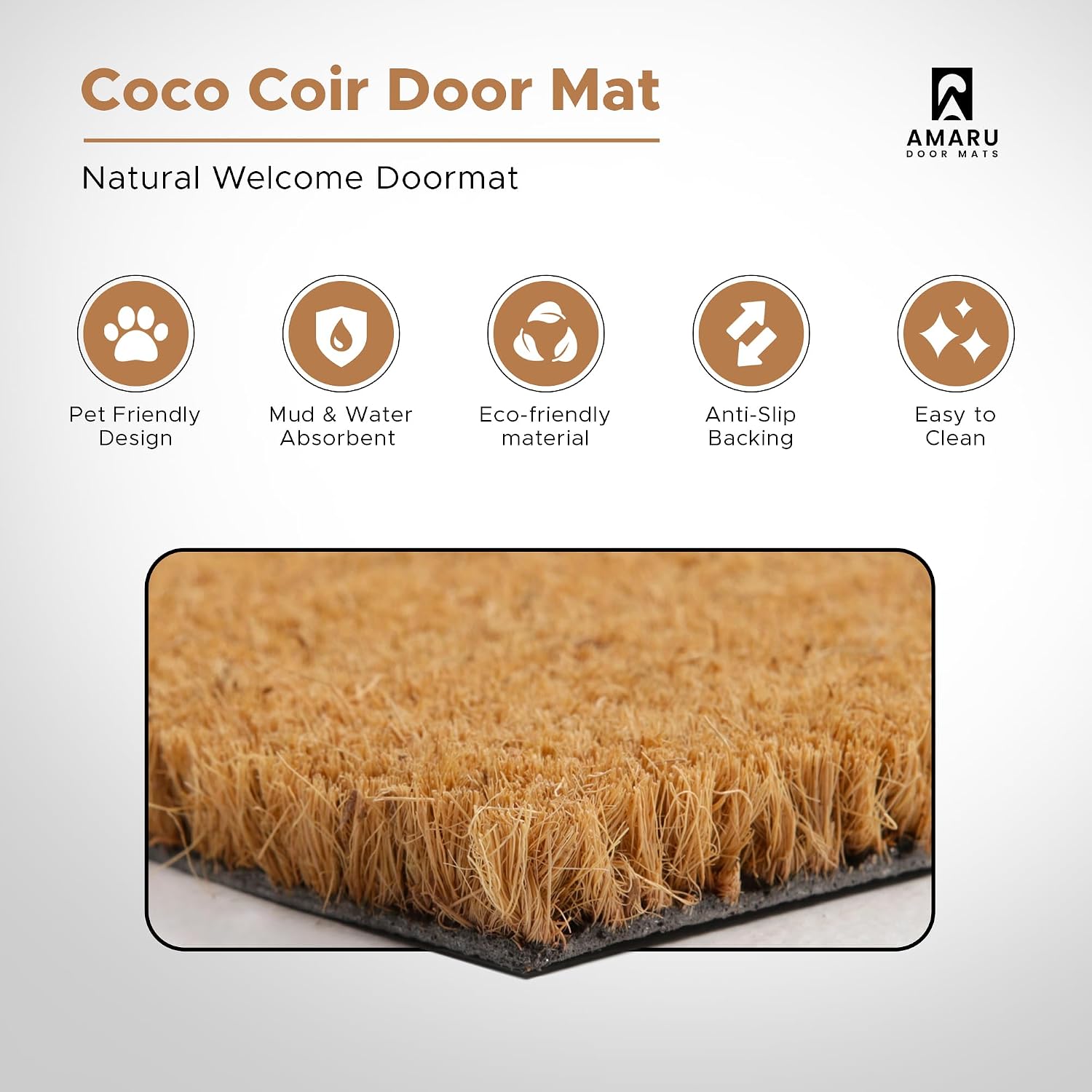 Owl Coir Doormat Anti Slip PVC Backing