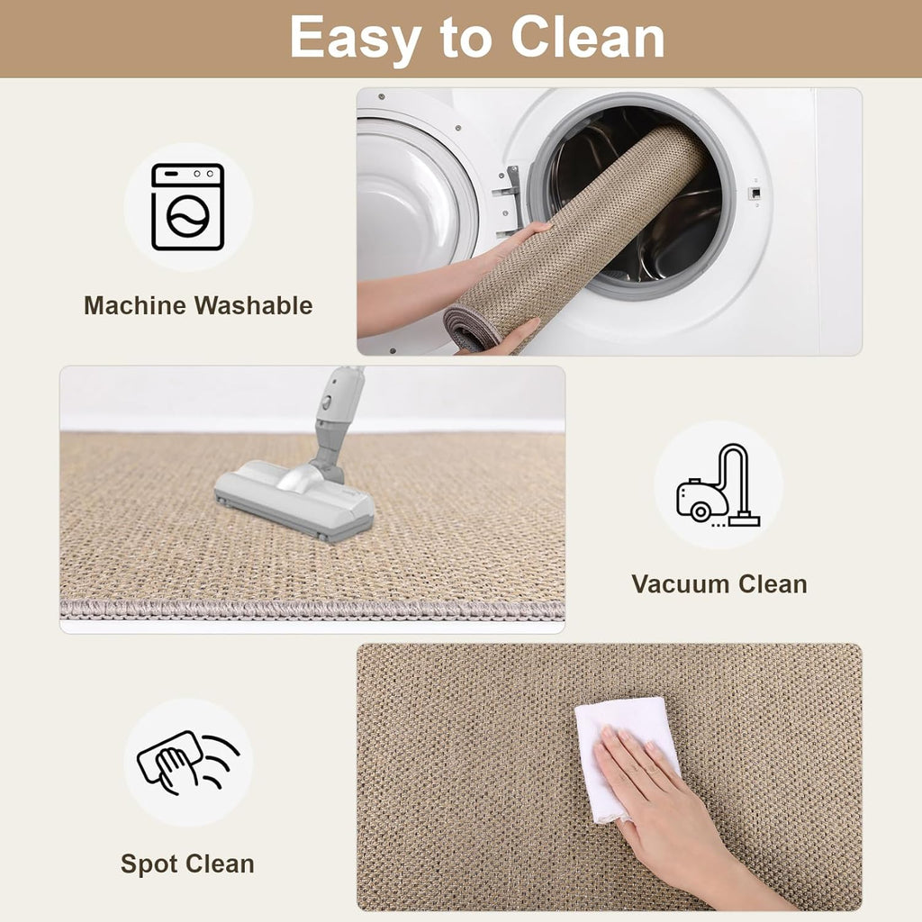 Brown Faux Jute Non Slip Washable Runner Rug