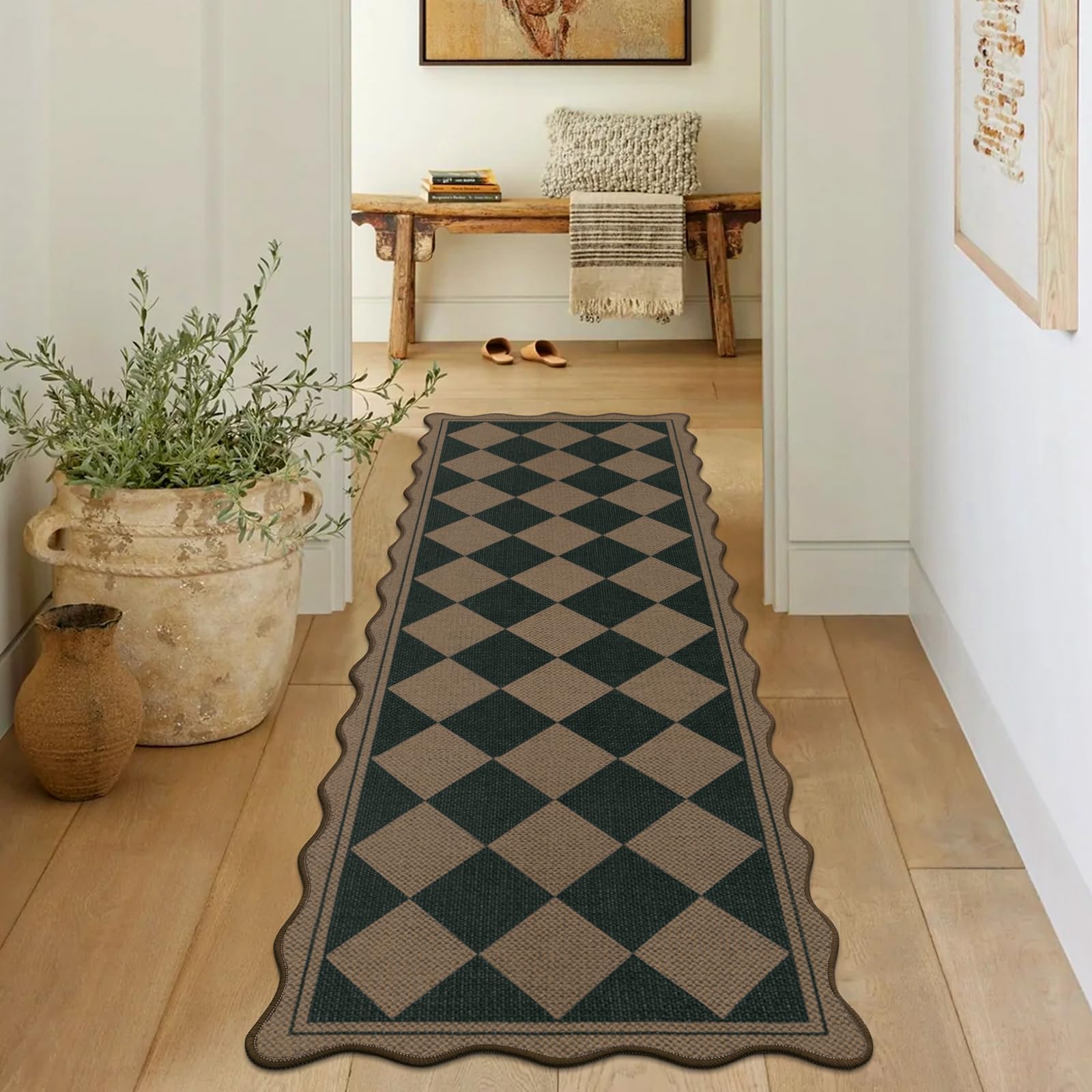 Brown Faux Jute Non Slip Washable Runner Rug