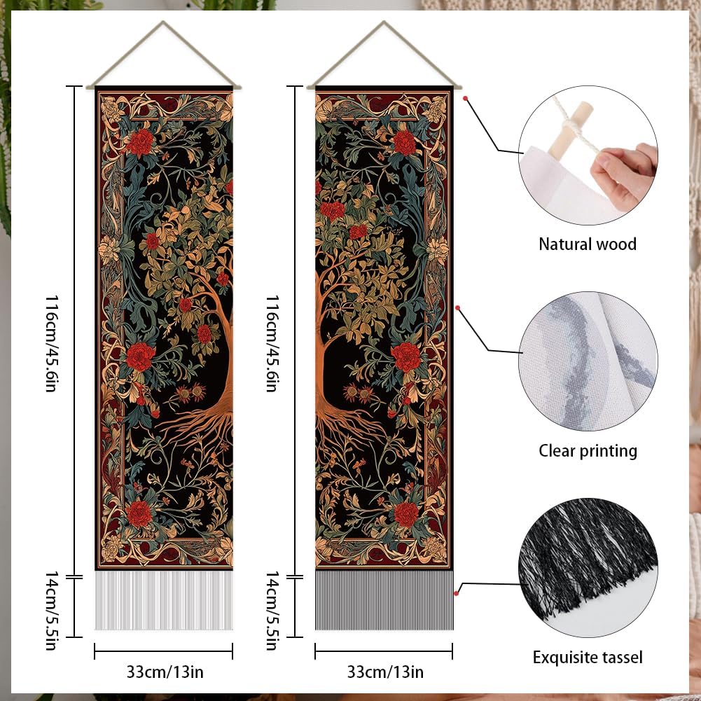 2 Pack Brown Tree Life Vertical Tassel Tapestries