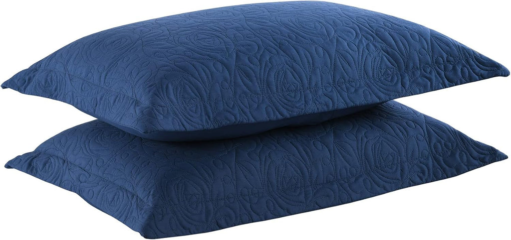Navy Embroidered Microfiber Standard Pillow Shams