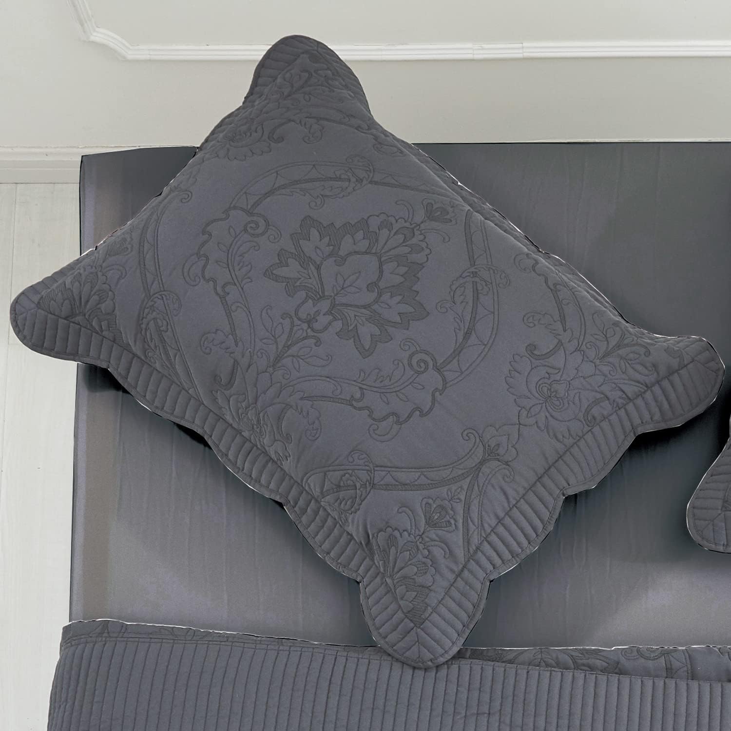 Dark Grey Quilted Microfiber Standard Pillow Shams
