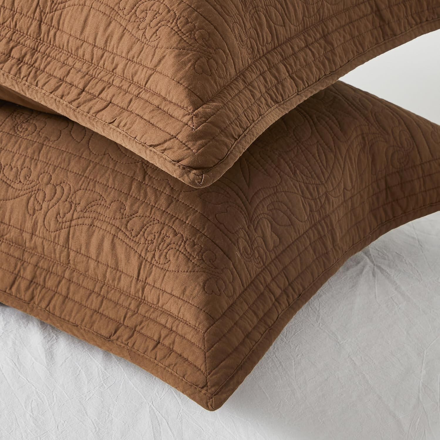 Coffee Floral Printed Cotton Quilted Pillow Shams