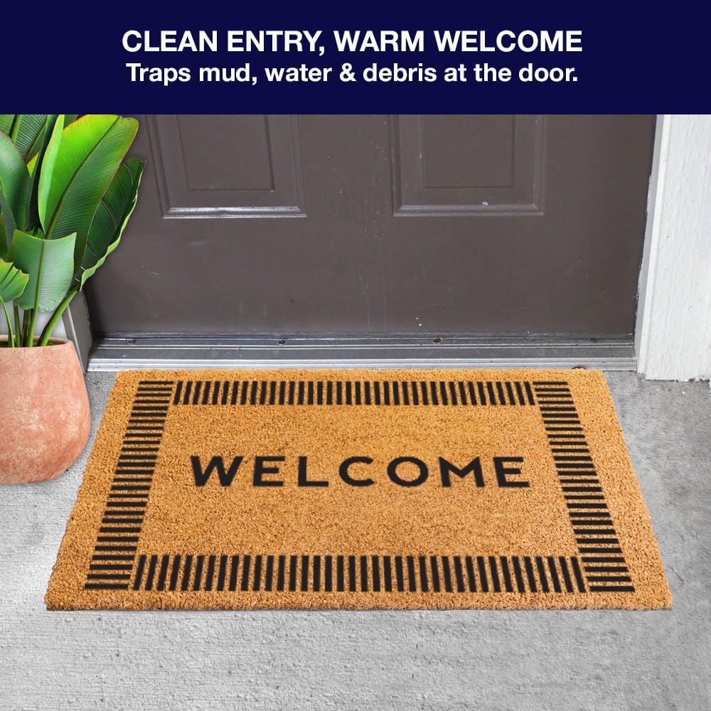 Large Brown Welcome Coir Doormat Non Slip Backing