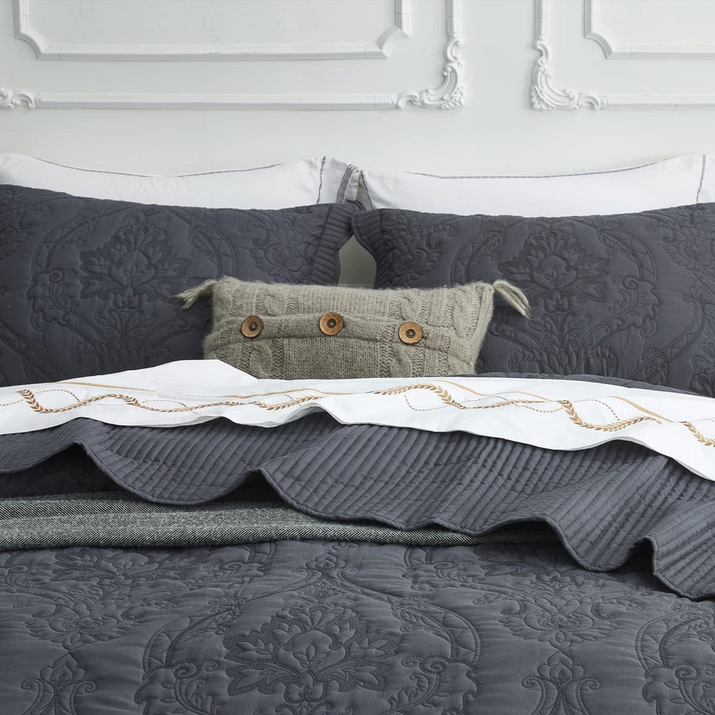 Dark Grey Quilted Microfiber Standard Pillow Shams