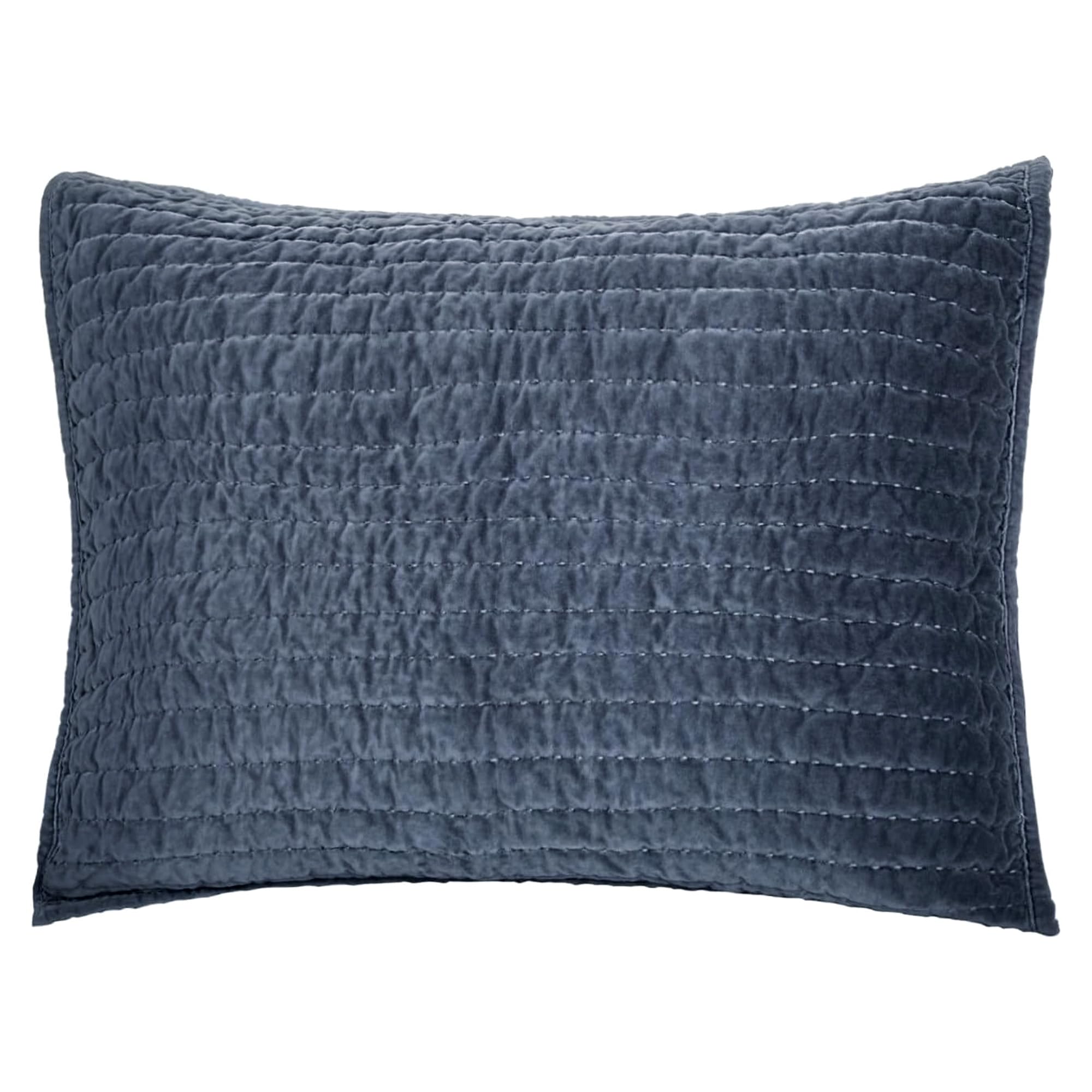 Grey Cotton Velvet Pic-Stitch Standard Pillow Sham