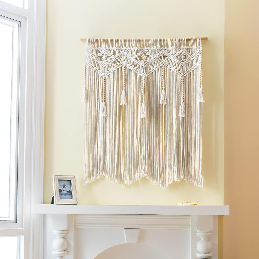Large Tassel Woven Boho Macrame Wall Hanging with Rod