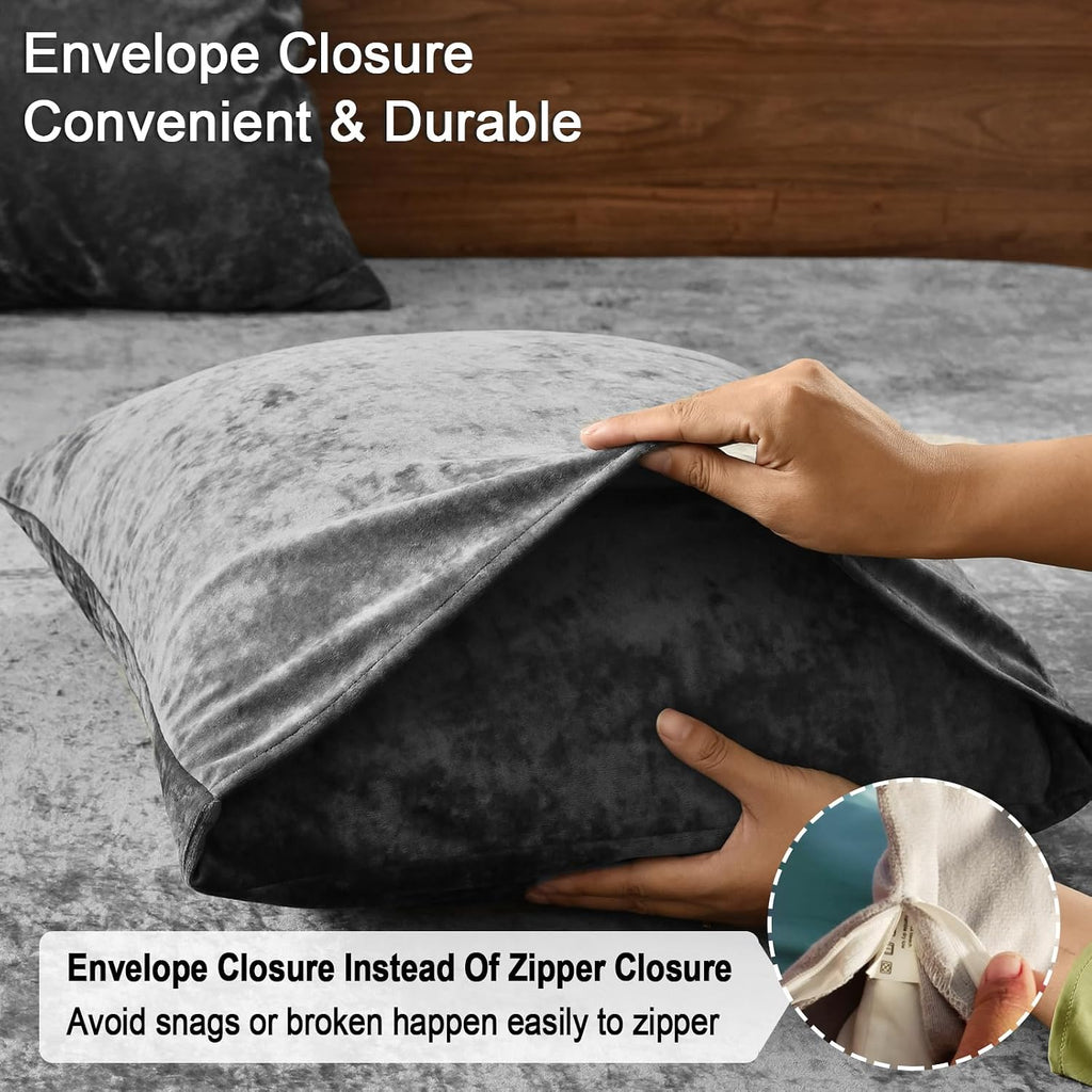 Charcoal Velvet Envelope Closure Standard Pillow Shams