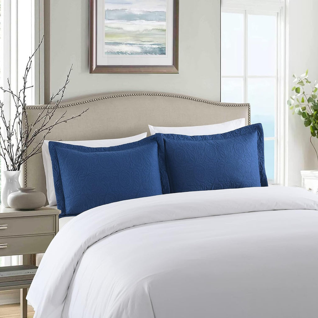 Navy Embroidered Microfiber Standard Pillow Shams