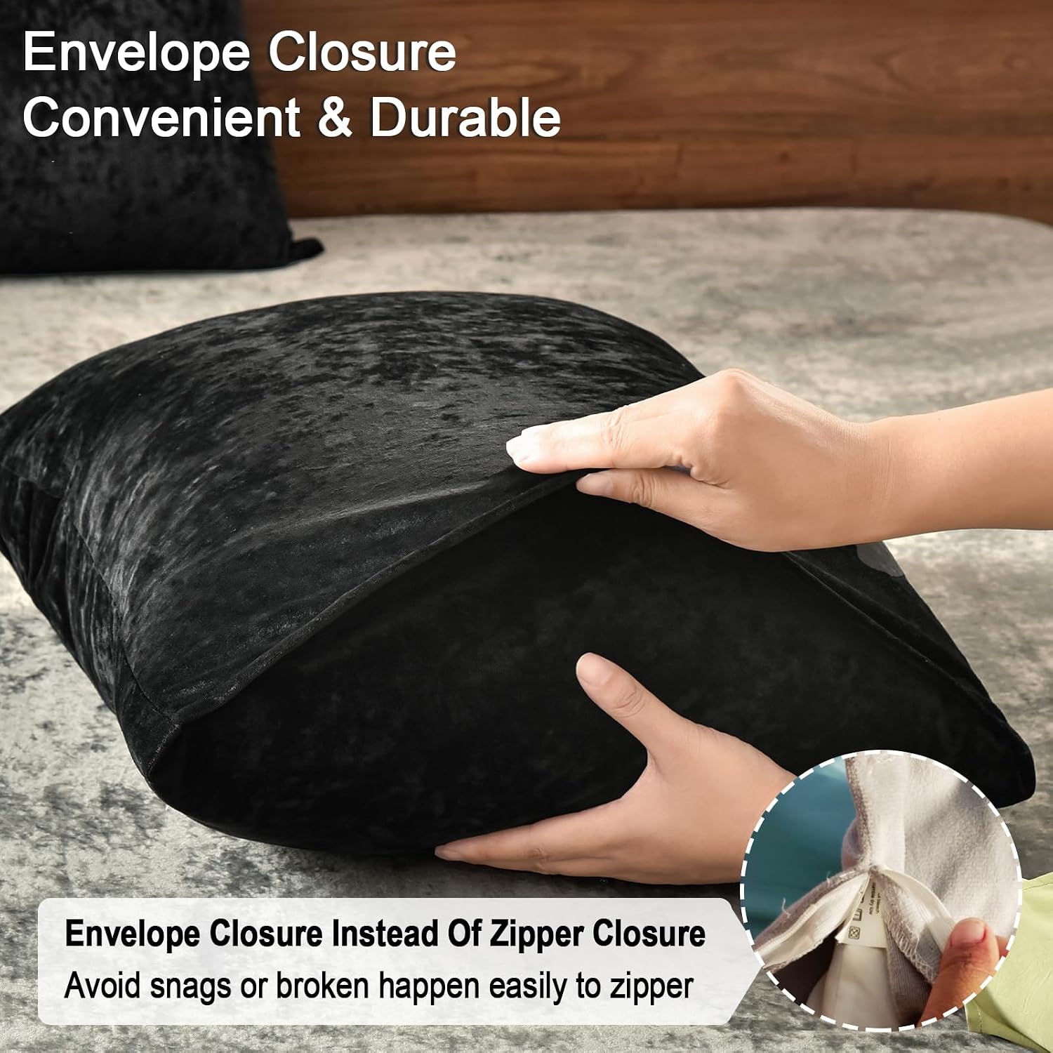Black Velvet Envelope Closure Standard Pillow Shams