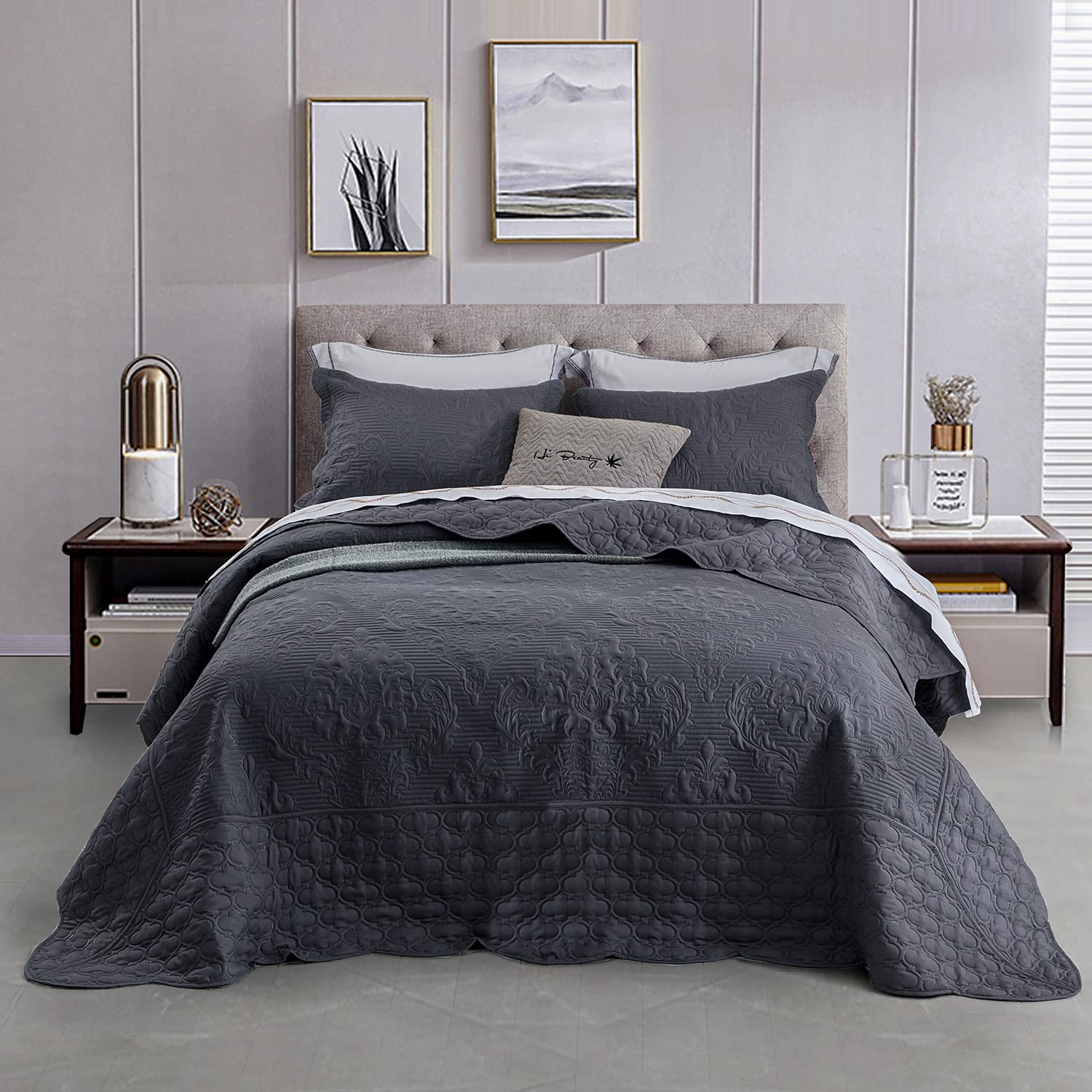 Dark Grey Quilted Microfiber Standard Pillow Shams