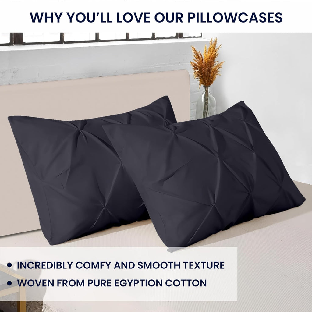 Dark Grey Pinch Pleat Egyptian Cotton Pillow Shams Set