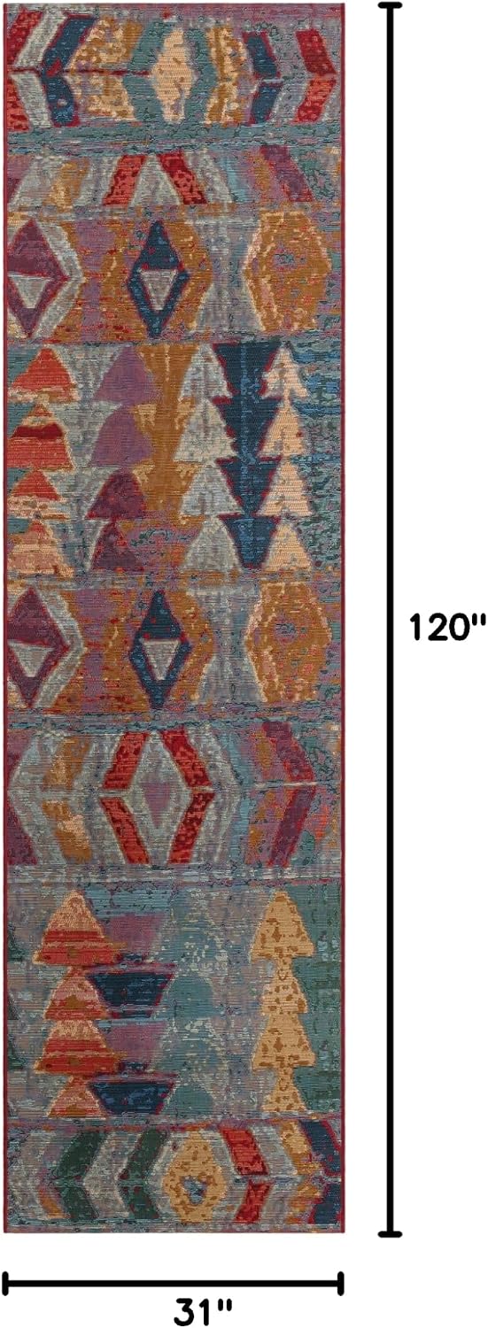 Modern Multi Burgundy Outdoor Tamarindo Runner Rug