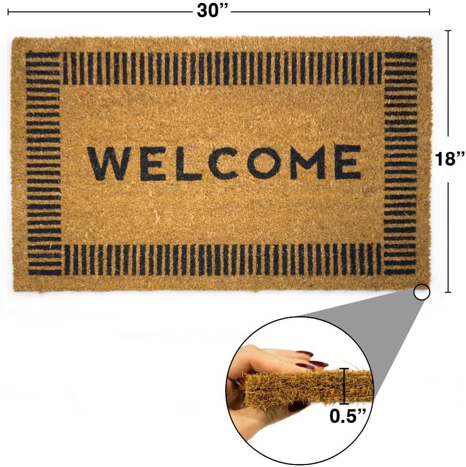 Large Brown Welcome Coir Doormat Non Slip Backing