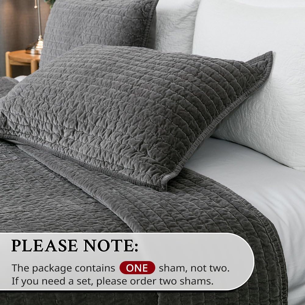 Grey Cotton Velvet Pic-Stitch Standard Pillow Sham
