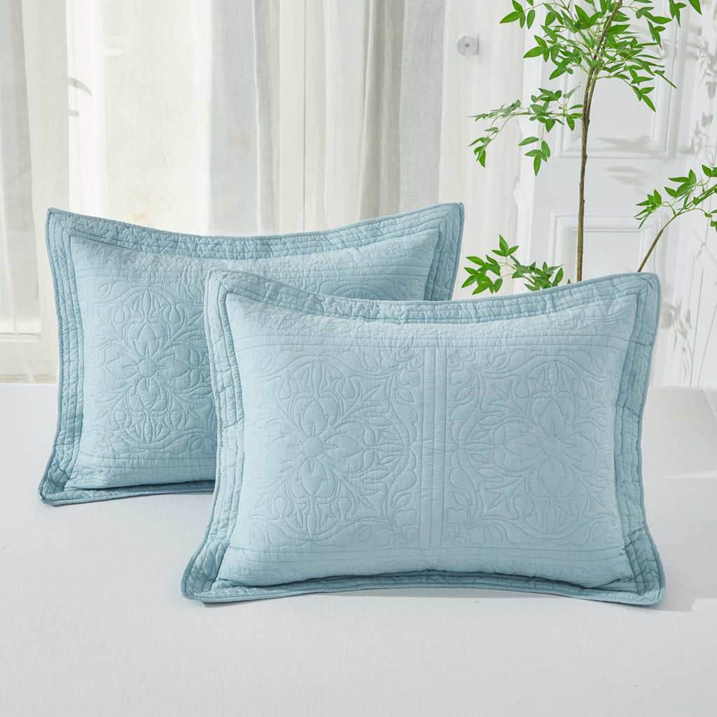 Coffee Floral Printed Cotton Quilted Pillow Shams