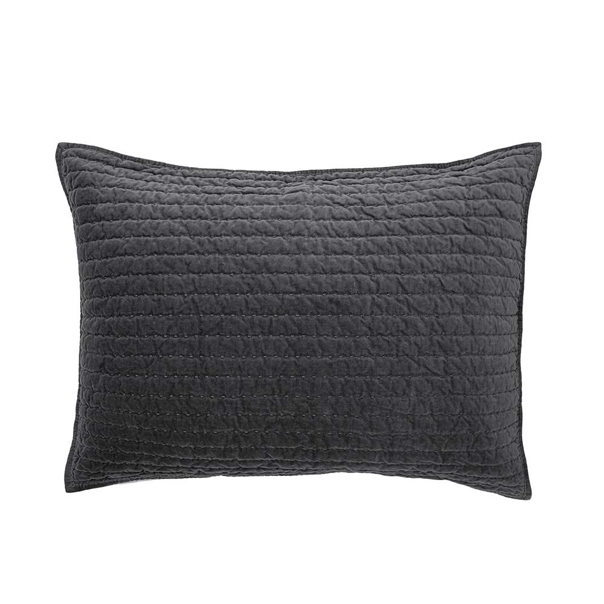 Grey Cotton Velvet Pic-Stitch Standard Pillow Sham
