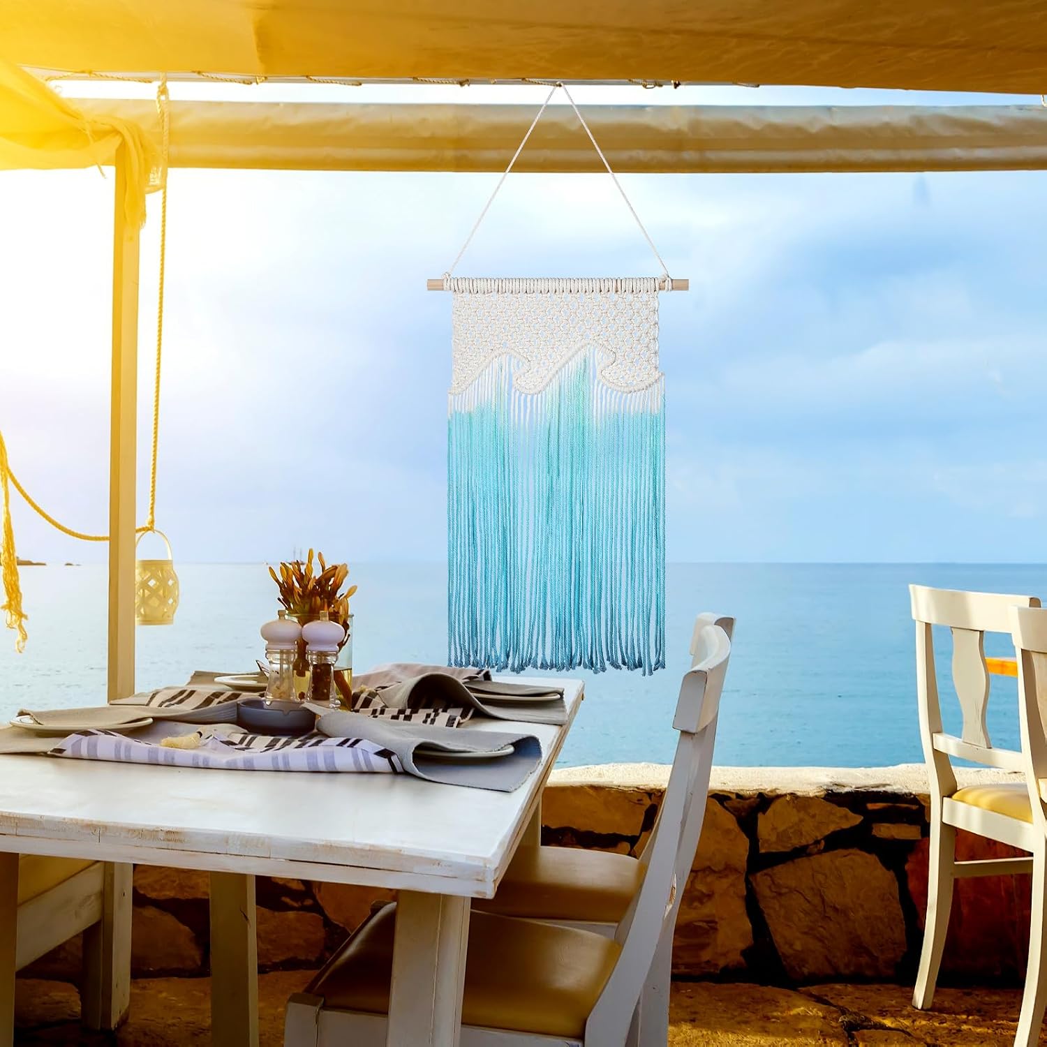 Coastal Macrame Tassel Ocean Wave Wall Hanging
