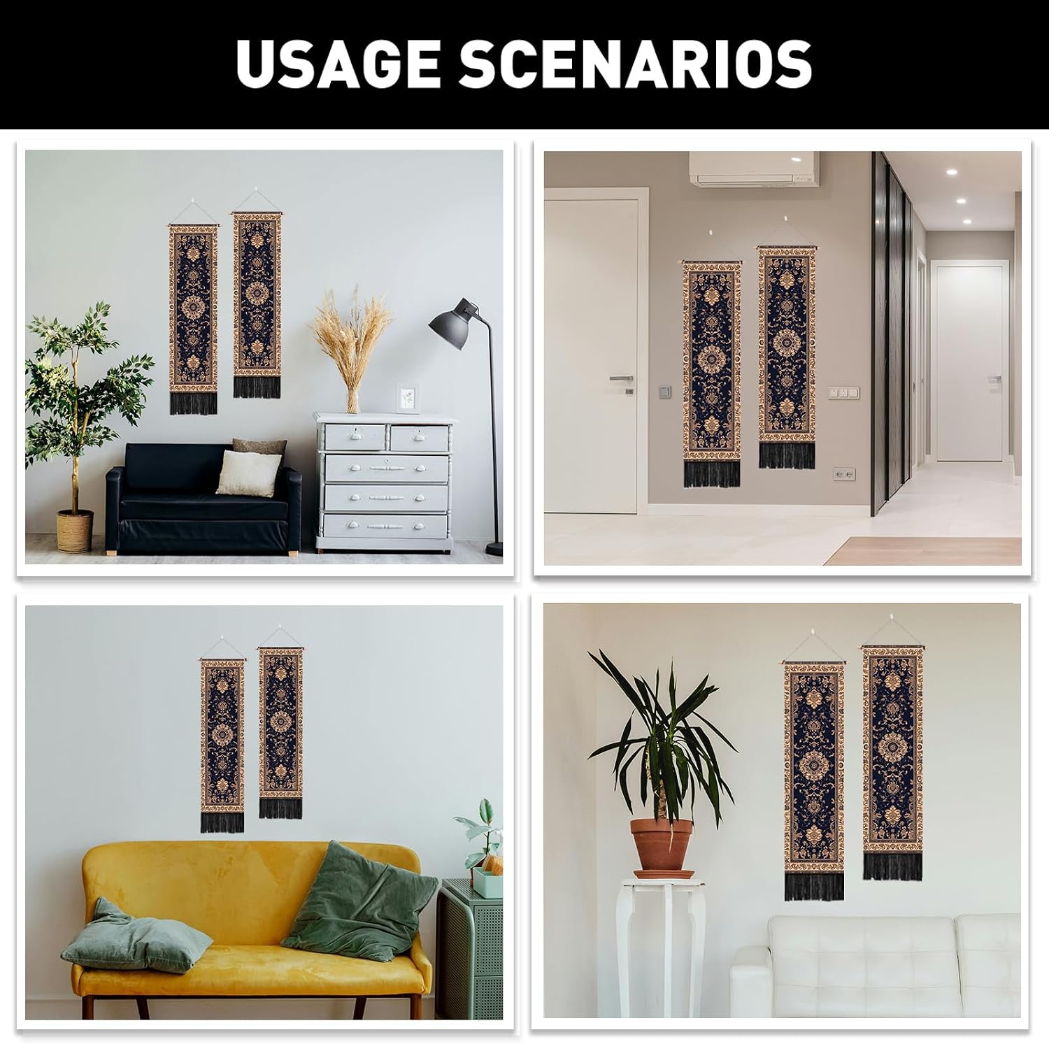 2 Pack Floral Tassel Boho Vertical Wall Tapestries
