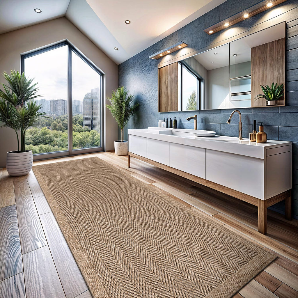 Herringbone Seagrass Washable Indoor Outdoor Runner Rug