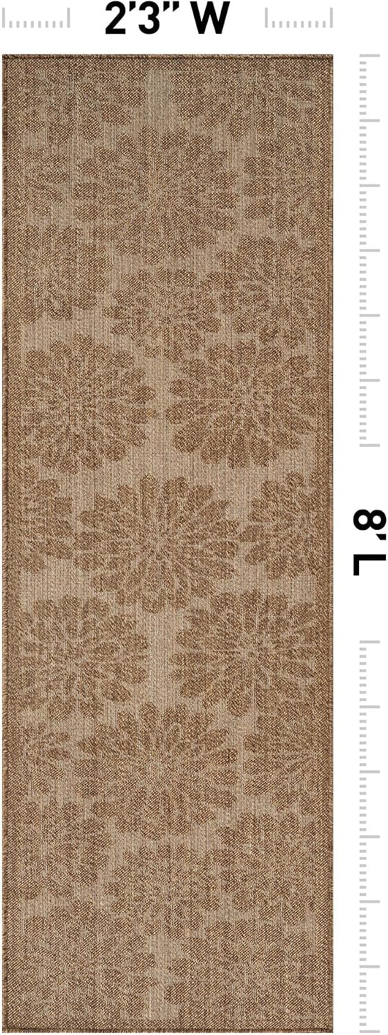 Floral Flat Woven Jute Indoor Outdoor Runner Rug