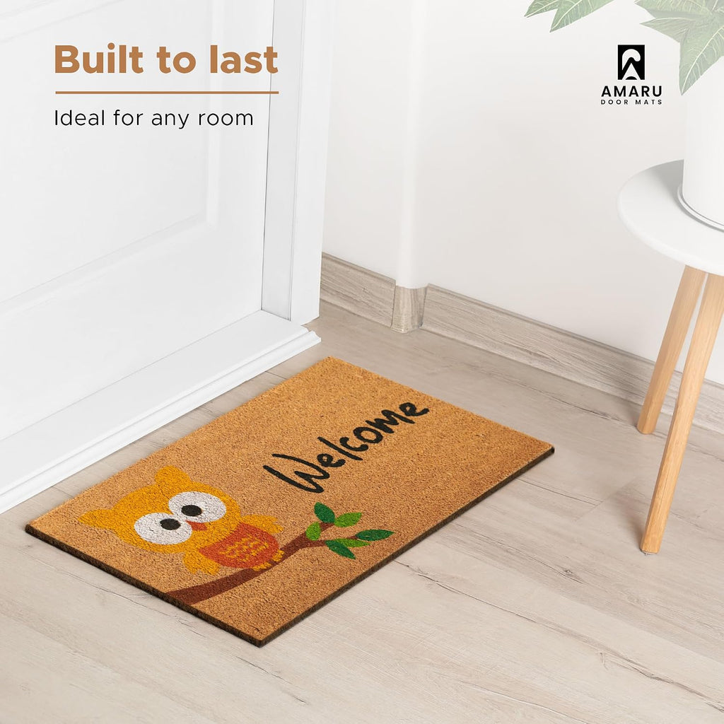 Owl Coir Doormat Anti Slip PVC Backing