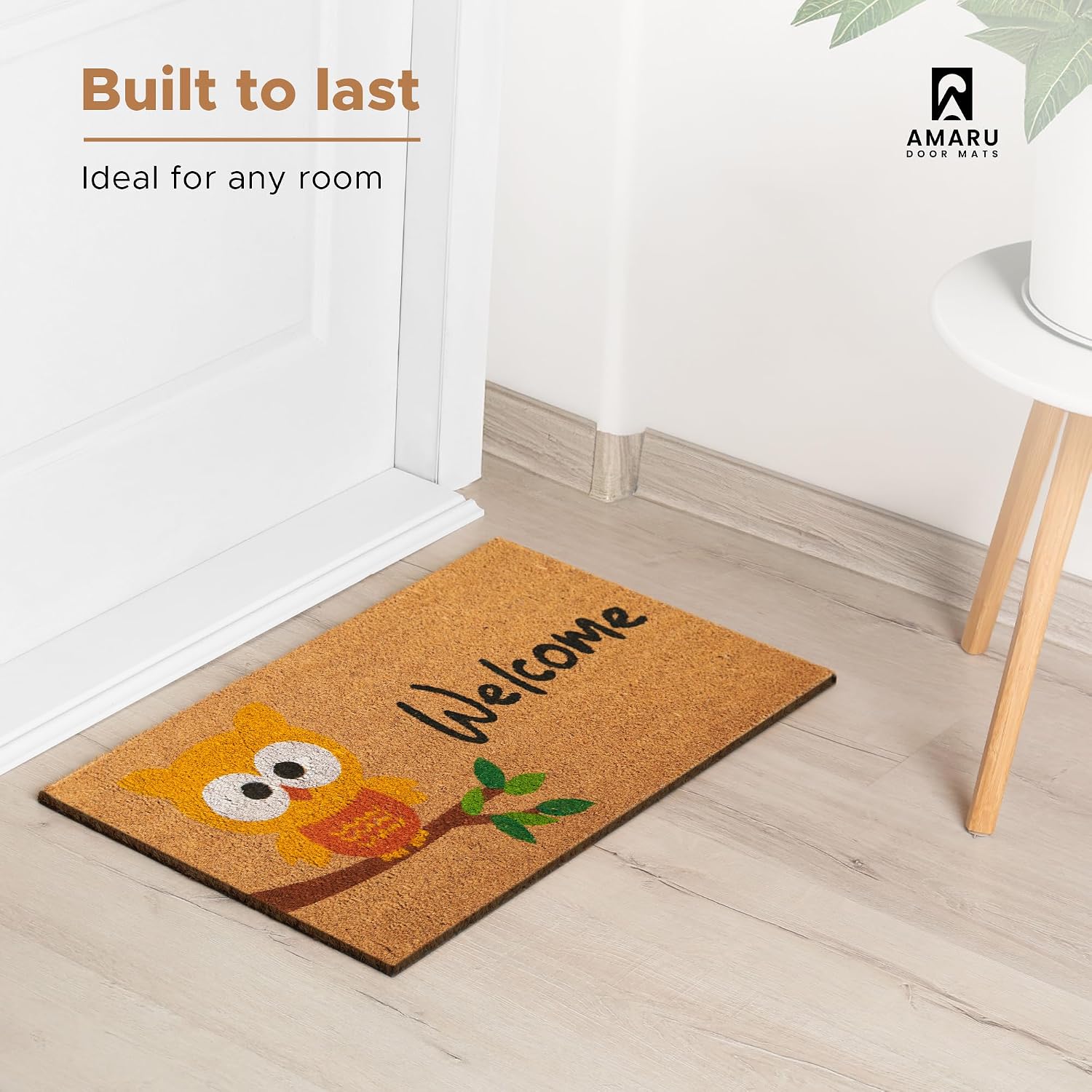 Owl Coir Doormat Anti Slip PVC Backing