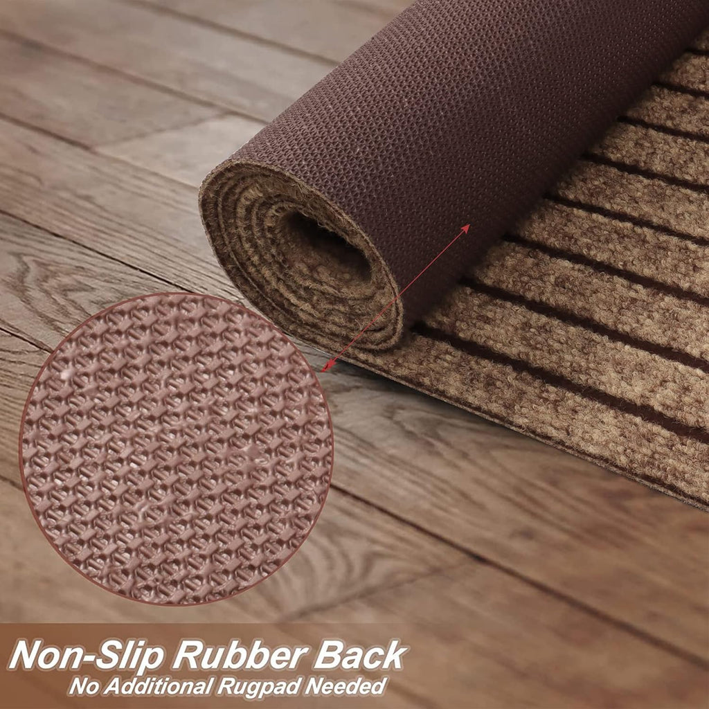 Brown Stripe Rubber Back Indoor Outdoor Runner Rug