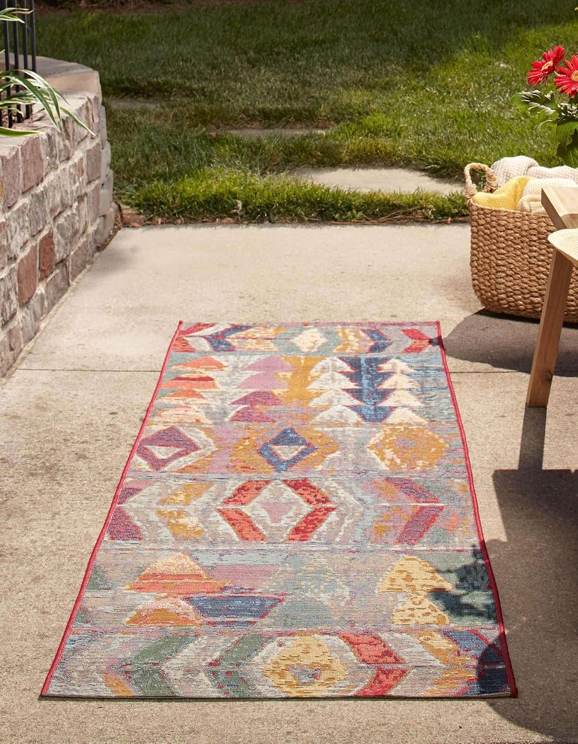 Modern Multi Burgundy Outdoor Tamarindo Runner Rug