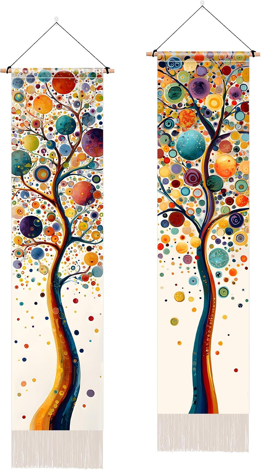 2 Pack Brown Tree Life Vertical Tassel Tapestries