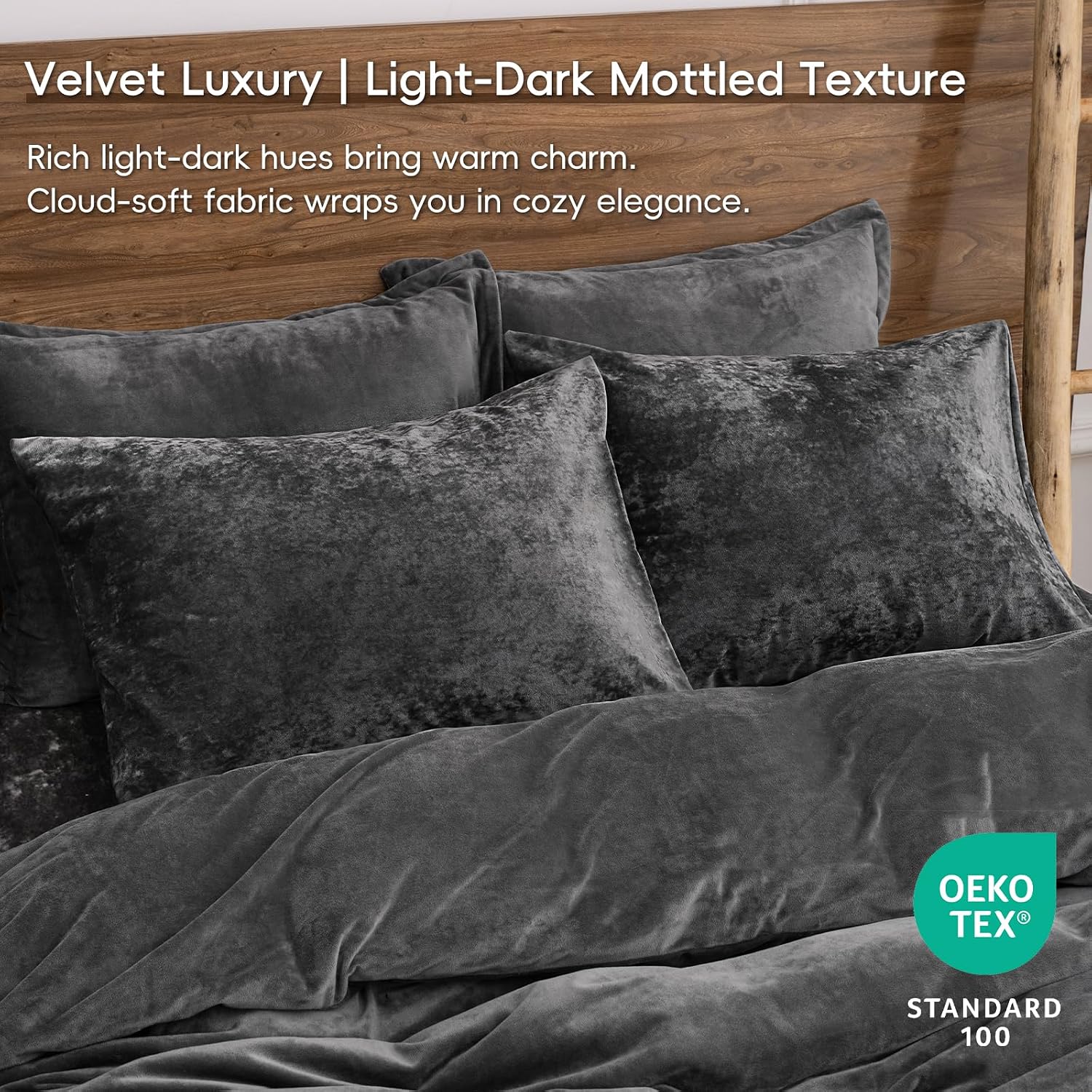 Charcoal Velvet Envelope Closure Standard Pillow Shams