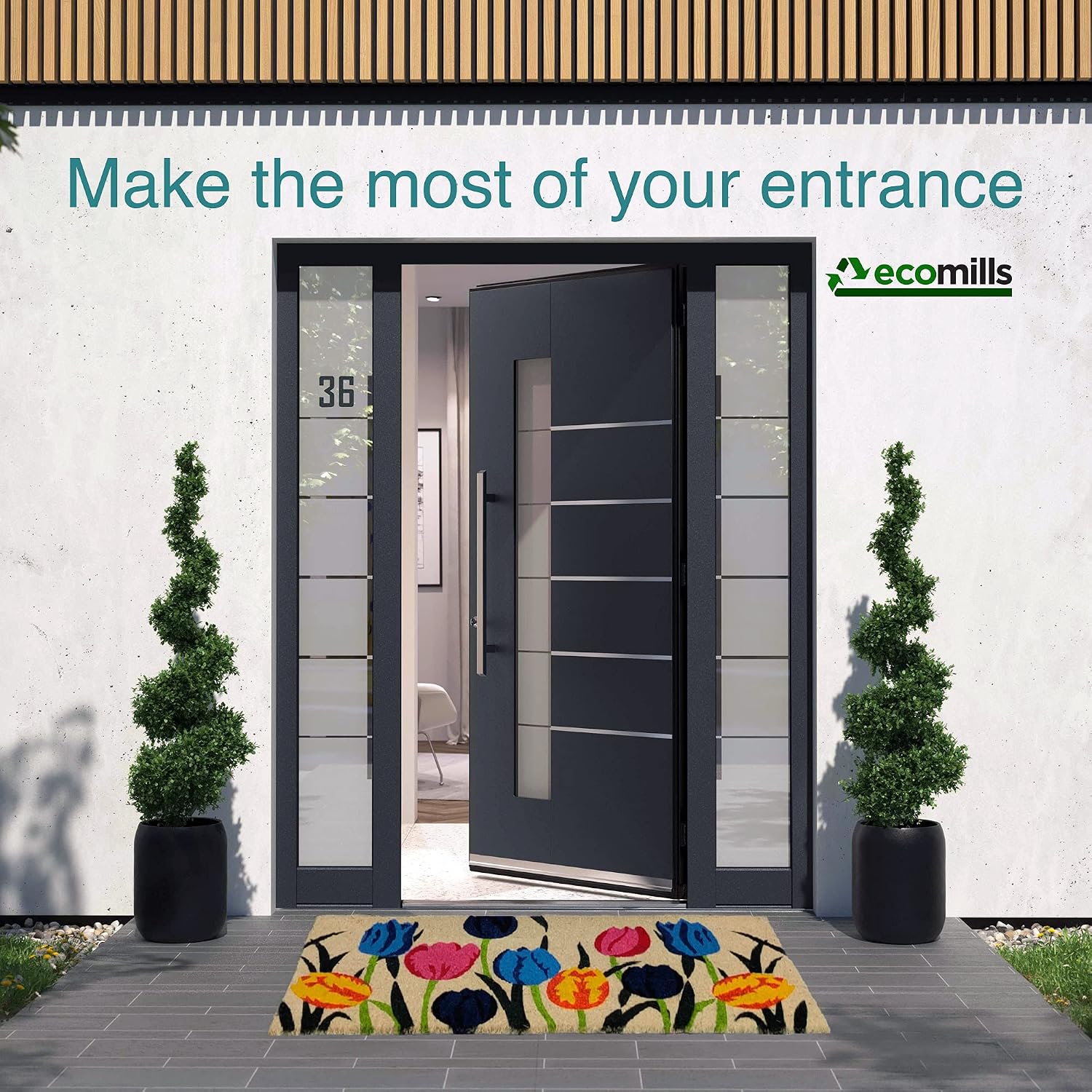 Large Tulip Pattern Coir Non Slip Welcome Doormat