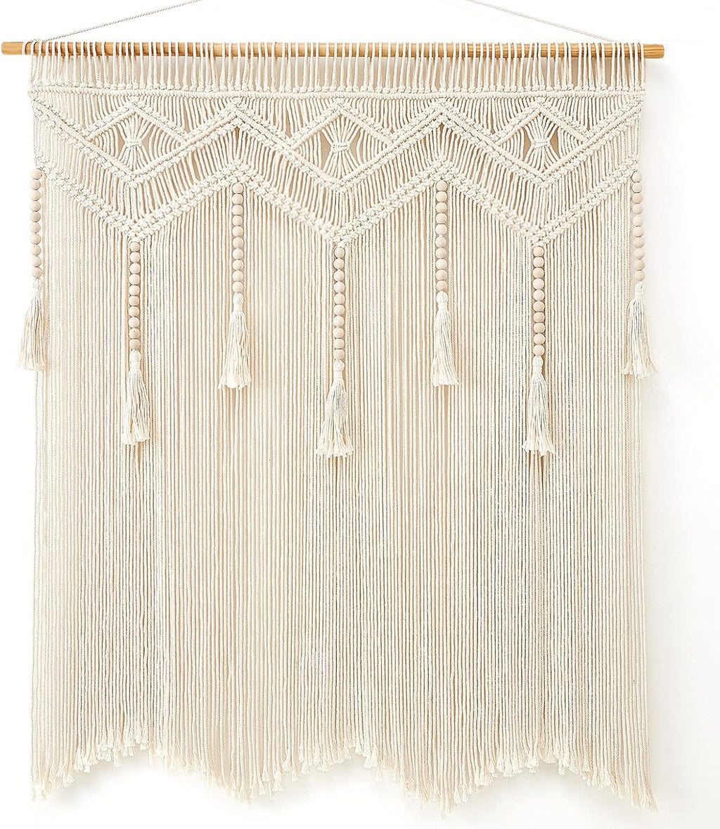 Large Tassel Woven Boho Macrame Wall Hanging with Rod
